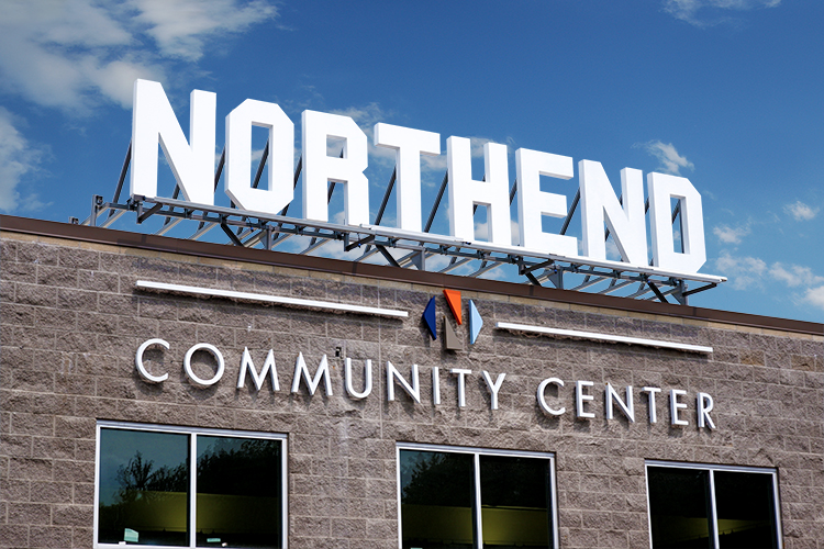 Northend Community Center Project Highlight, Signage Package, Interior Signage, Exterior Signage, Monument Signs, ADA Compliant Signage, Wayfinding Signage, Design Services, Illuminated Signage.